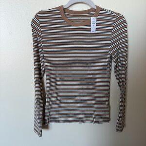 GAP Tan & White Ribbed Stripe Long Sleeve Tee